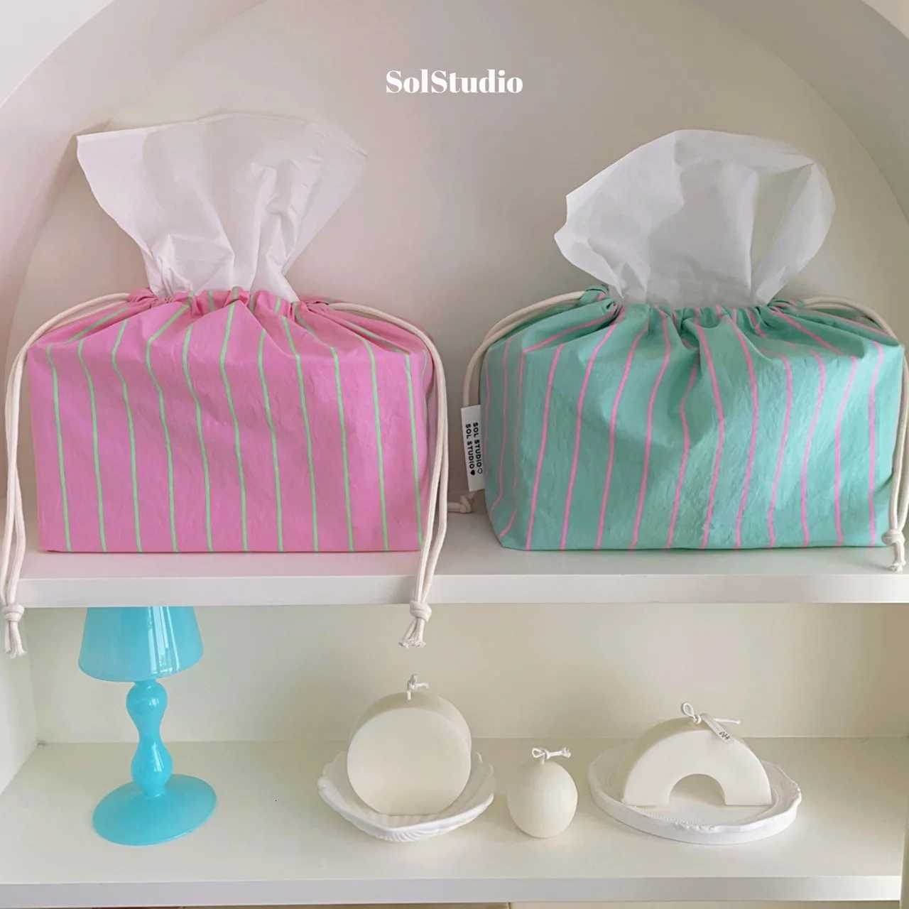 Ins Striped Tissue Box Korean Style Paper Box Dormitory Wens He Living Ro Car Paper Dispenser Decor Desktop Tissue Box H251201