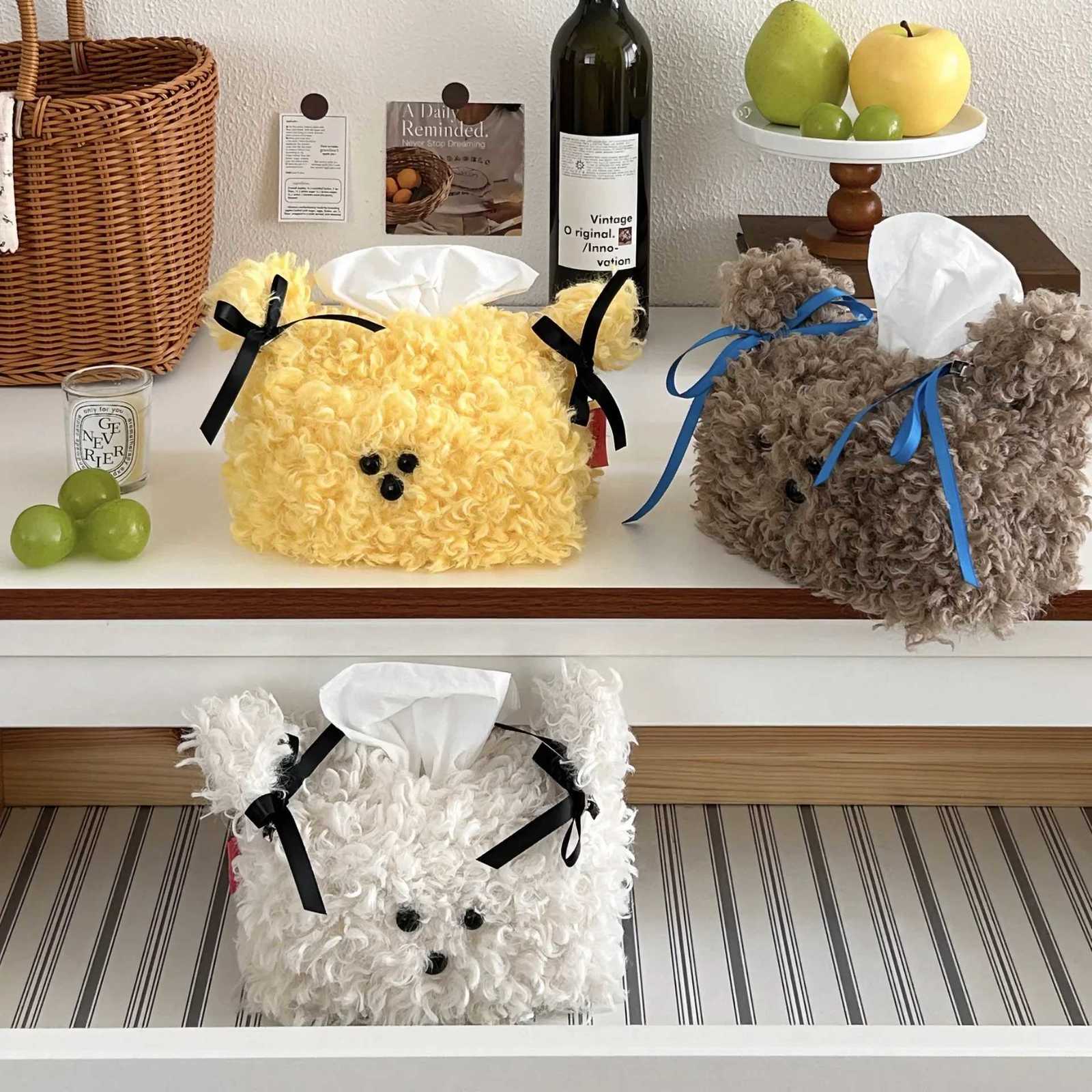Puppy Tissue Box Dog Plush Cartoon Napkin Dispenser Holder Tissue Storage Case Toilet Paper Boxes Desktop Cute Decoration H251201