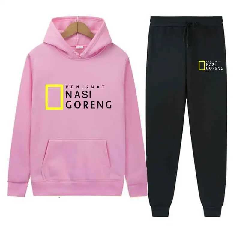 Autumn Men Gray Blue Casual 2PC Sets Trend Hoodie Tops Slim Pants Warm Sweatshirts Street Fashion Concise Printed Sports Suit W251202