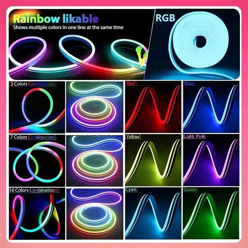 Dc24V Rgb Ic Led Neon Rope Light 5M 10M 15M 20M Smart Led Strip With App Remote Control Flexible Neon String Lights Waterproof H251201