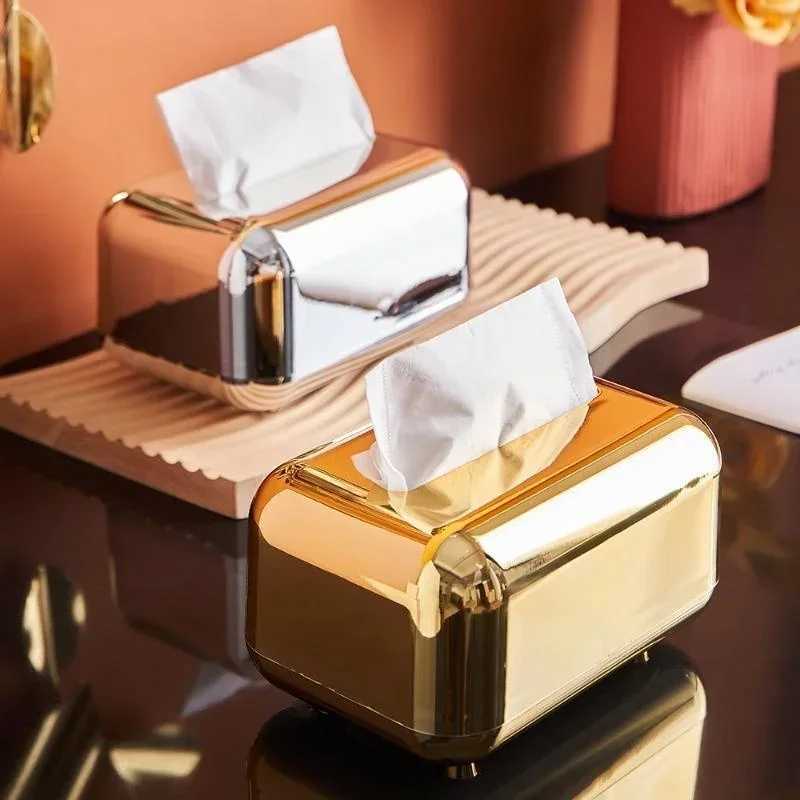 Luxury Golden Tissue Boxes Storage Napkin Holder Paper Case Organizer Ornament Craft Desktop Tissue Holder Kitchen Tissue Box H251201
