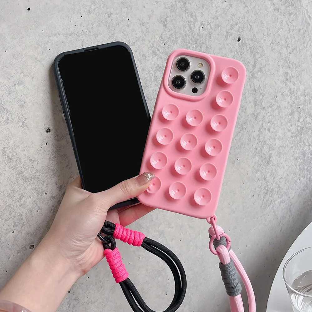 Suction Cup Phone Case For iPhone 16 Pro Max Case iPhone 17 13 11 12 14 15 Pro Max 14 Plus Wrist Strap Bracelet Lanyard Cover J251202