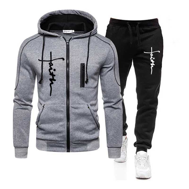 Outdoors Daily Mens Clothing Casual High Quality Autumn Winter Hoodie Jogging Sports Single Piece Zipper Jacket and Sport Pants W251202