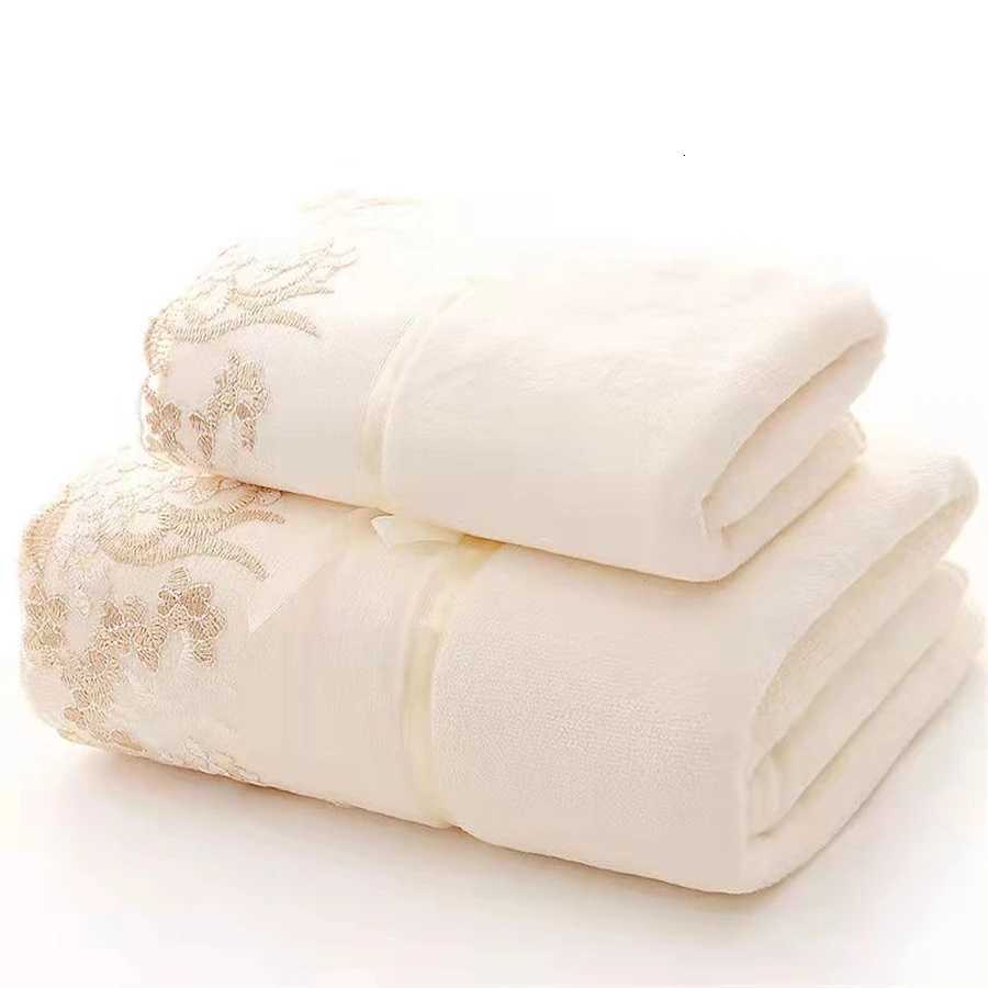 2pcs/set Microfiber Embroidered Towel Set Solid 1pc 75x35cm Face Towel 1pc 140x70cm Bath Towel Quick Dry Towels Bathroom Y251202