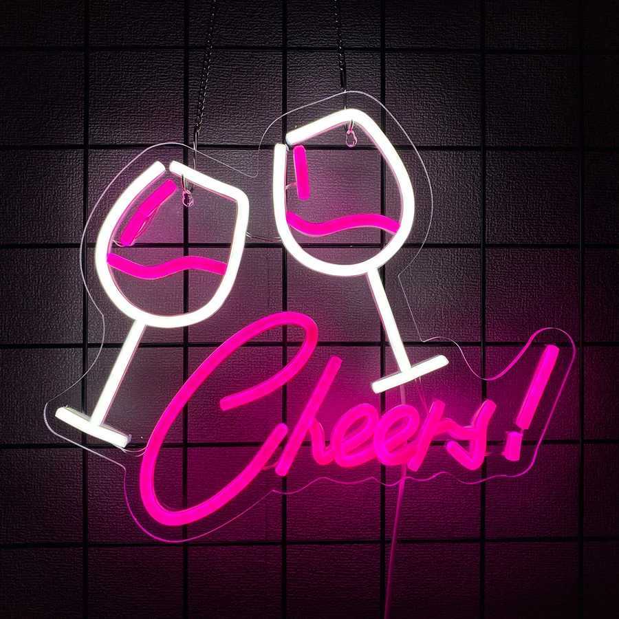 Cheers Led Neon Sign Art Icon Of Wine Glass Used For Table Decor Wall Lamp In Bars Bachelor Parties Clubs And Man Caves H251201