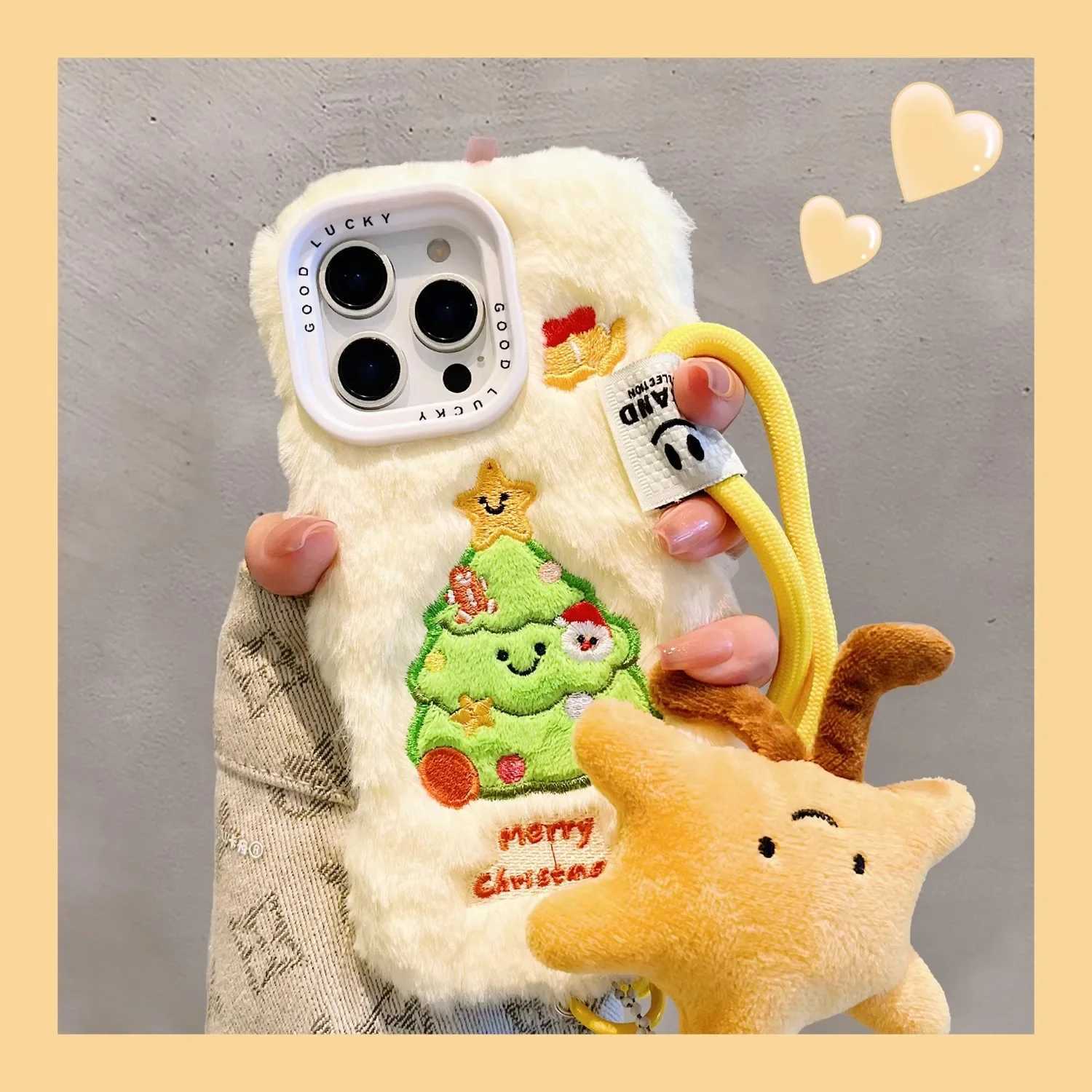 Christmas Autumn Winter Warm Plush Phone Case For iPhone 16 15 14 13 Pro Solid Color Furry Fluffy Shockproof Protective Cover J251202