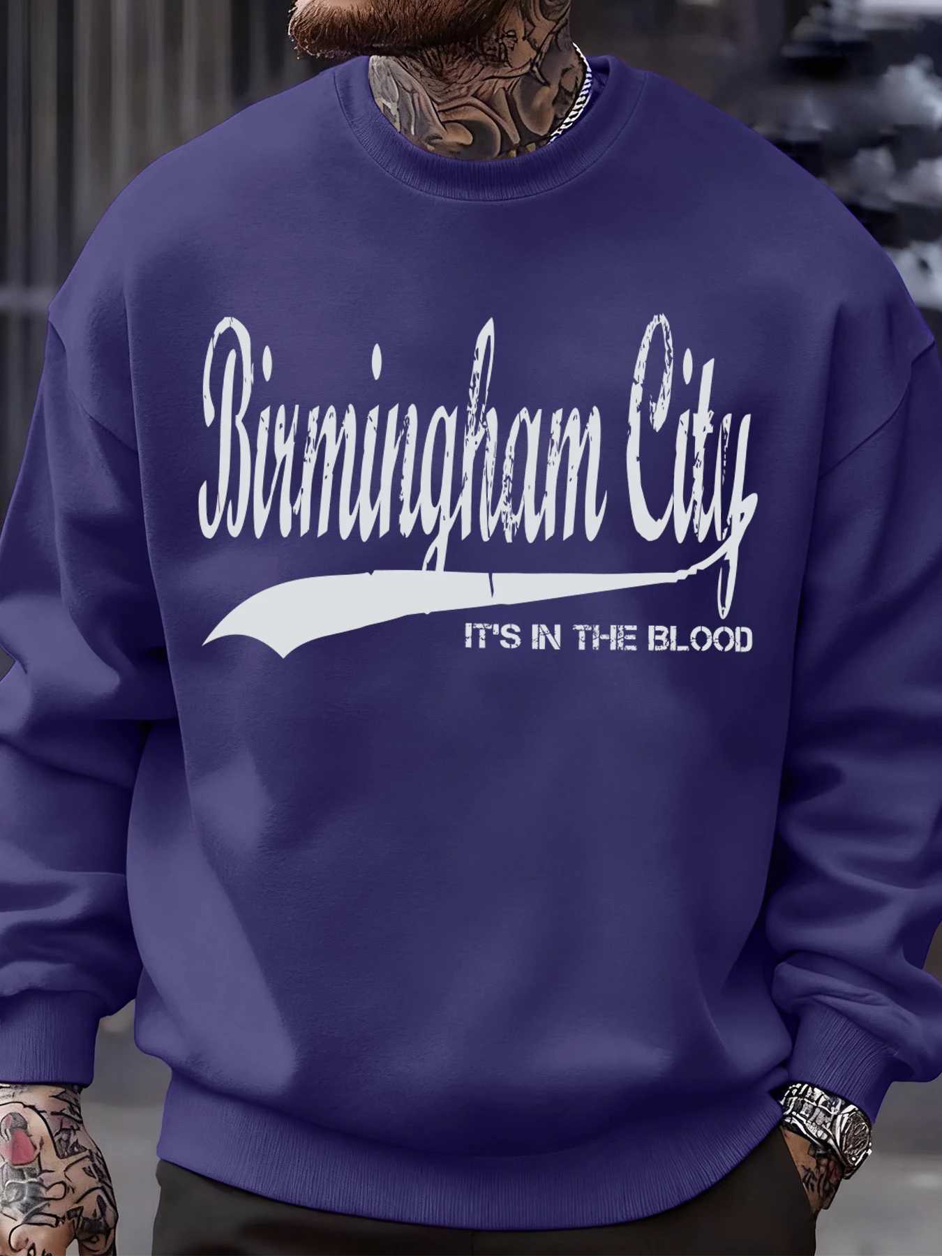 Birmingham City Letter Printed Autumn MenS Sweatshirt Crewneck Soft Pullover Hip Hop Fleece Clothes Oversize Casual Streetwear J251203