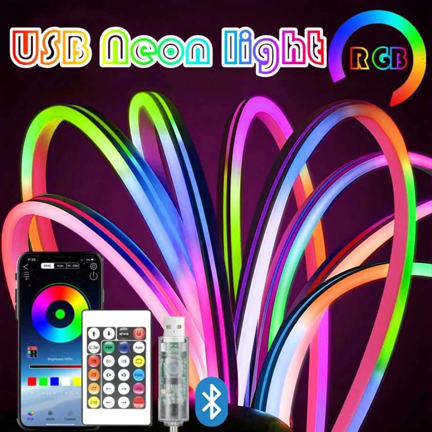 5V RGB Neon Strip Light 1M 2M 3M 5M USB Waterproof Flexible Ribbon Tape Neon Lights with Bluetooth Remote Control for Home Decor H251201