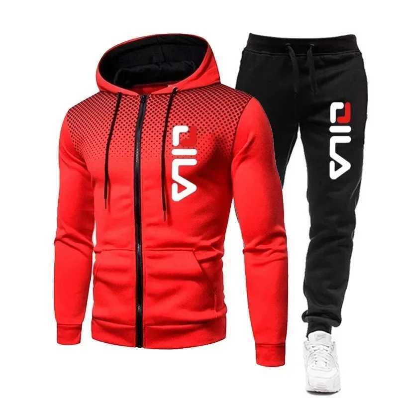 Mens new autumn and winter multi-pocket zipper long-sleeved hoodie sports and leisure pants two-piece fitness jogging suit W251202