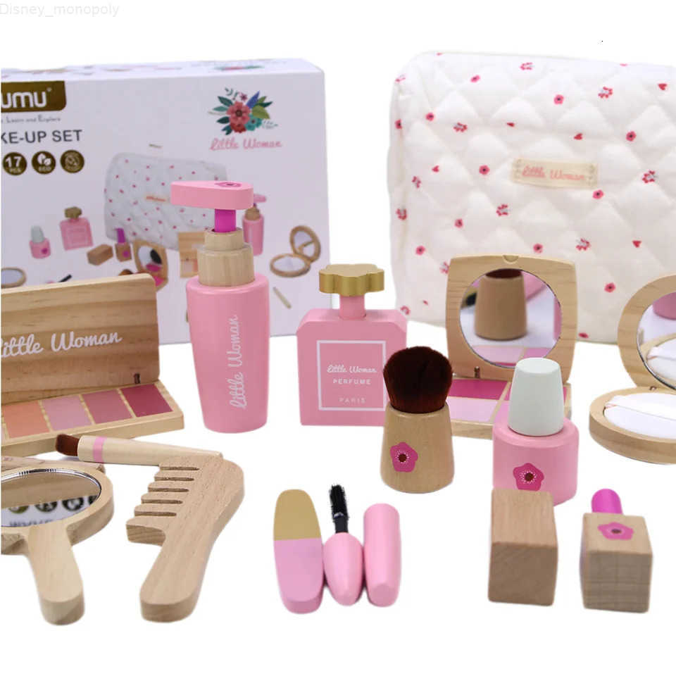 Disney Wooden Pretend Play Makeup Toys Simulation Cosmetics Set Girls Play Hairdressing Simulation Make Up Preschool Toys H251202