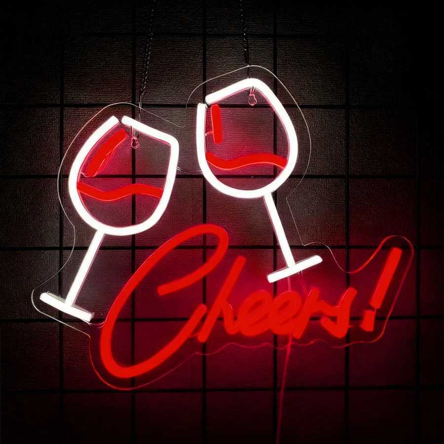 Cheers Led Neon Sign Art Icon Of Wine Glass Used For Table Decor Wall Lamp In Bars Bachelor Parties Clubs And Man Caves H251201