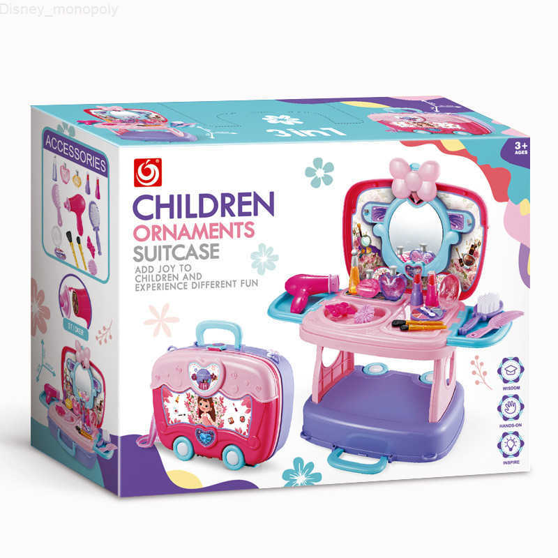 Disney New Three-in-One Dressing Makeup Table Backpack Suitcase Girl Accessories Pretend Play Toys Baby Gift H251202