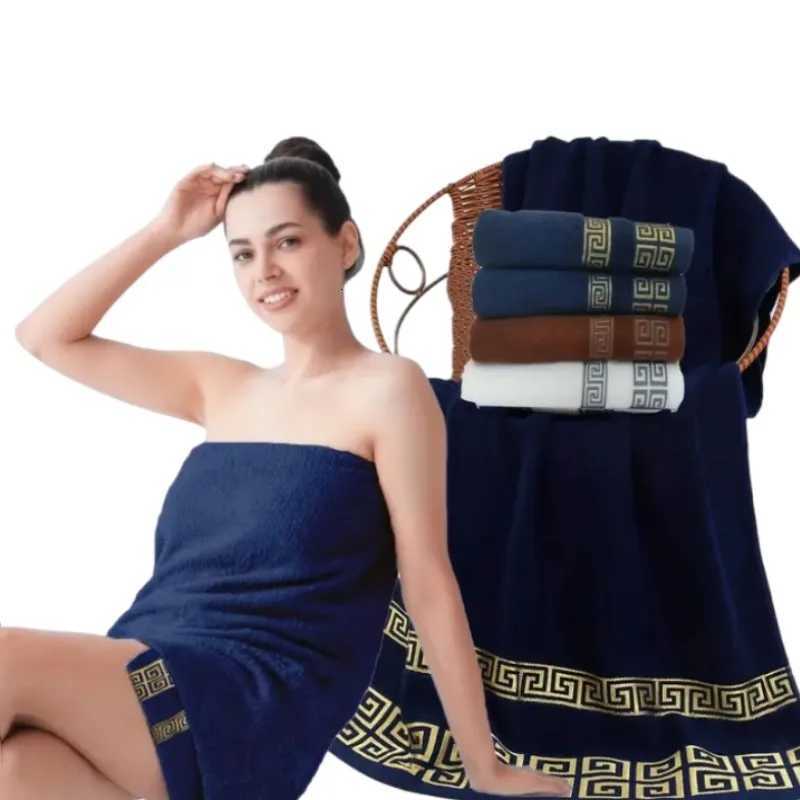 Large Cotton Bath Towel 140x70cm Jacquard Embroidered Bathroom Geometric Oversized Gift Bathroom Towel Shower Cover Green Black Y251202