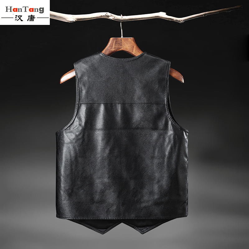Large leather motorcycle vest suitable for men genuine denim leather waist jacket bicycle vest size L-4XL sleeveless jacket 240819