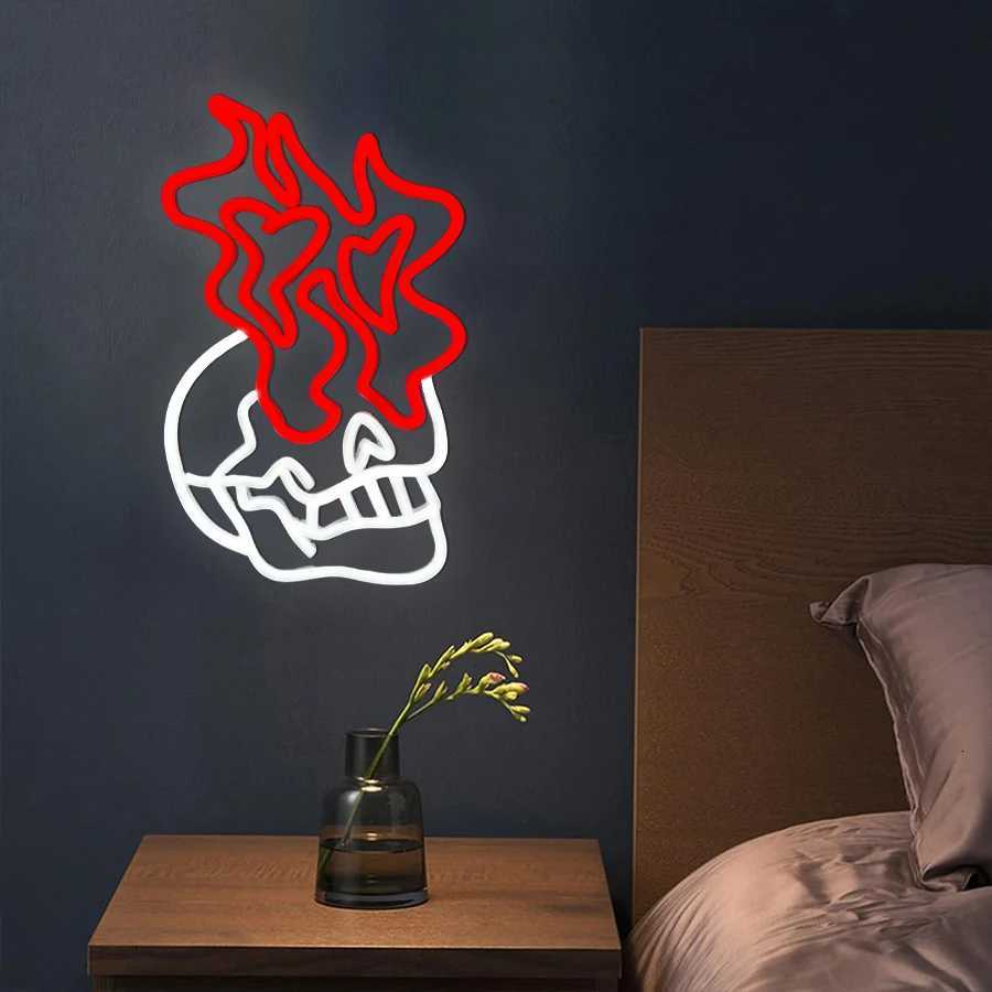 Skull Led Neon Sign Red Flame Icon Usb Powered Used For Artistic Decor Of Rooms Horror Cinemas Game Rooms And Man Caves H251201