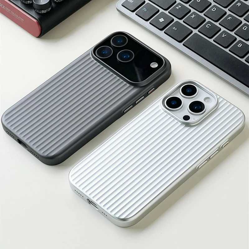 Fashion Plating 3D Luggage Stripes for Phone Case for IPhone 17 16 15 14 Pro Max Shockproof Wireless Charge Matte Cover J251202