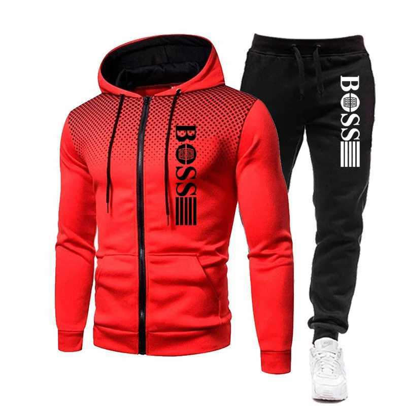 2025 New Mens zippered hoodie Casual Pants Set for Autumn and Winter fashion Fitness and Warm sportswear Two-piece set W251202