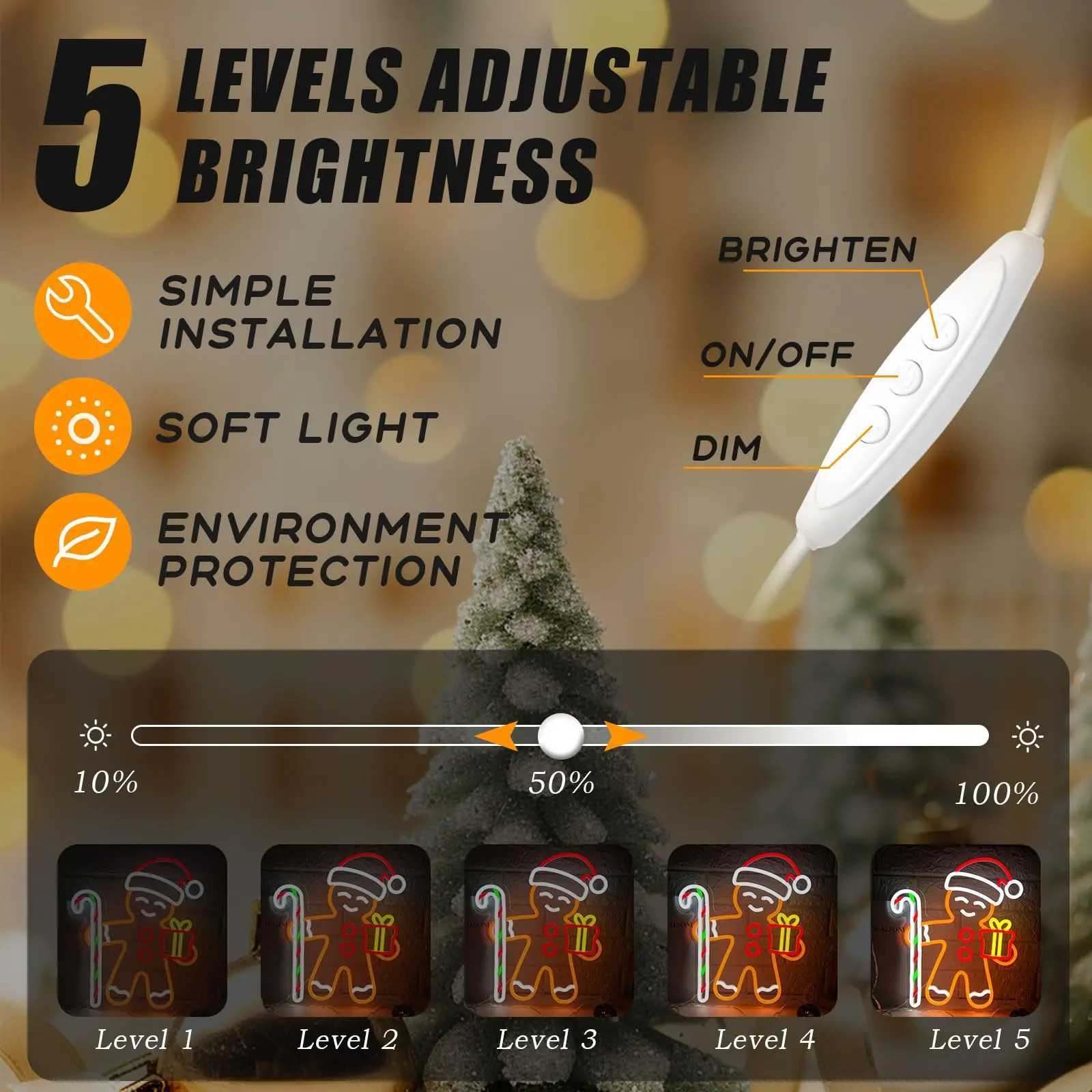 Gingerbread Man LED Neon Sign for Wall Decor Christmas Dimmable Lights Living Room Kids Room Holiday Party Window Festive Gift H251201