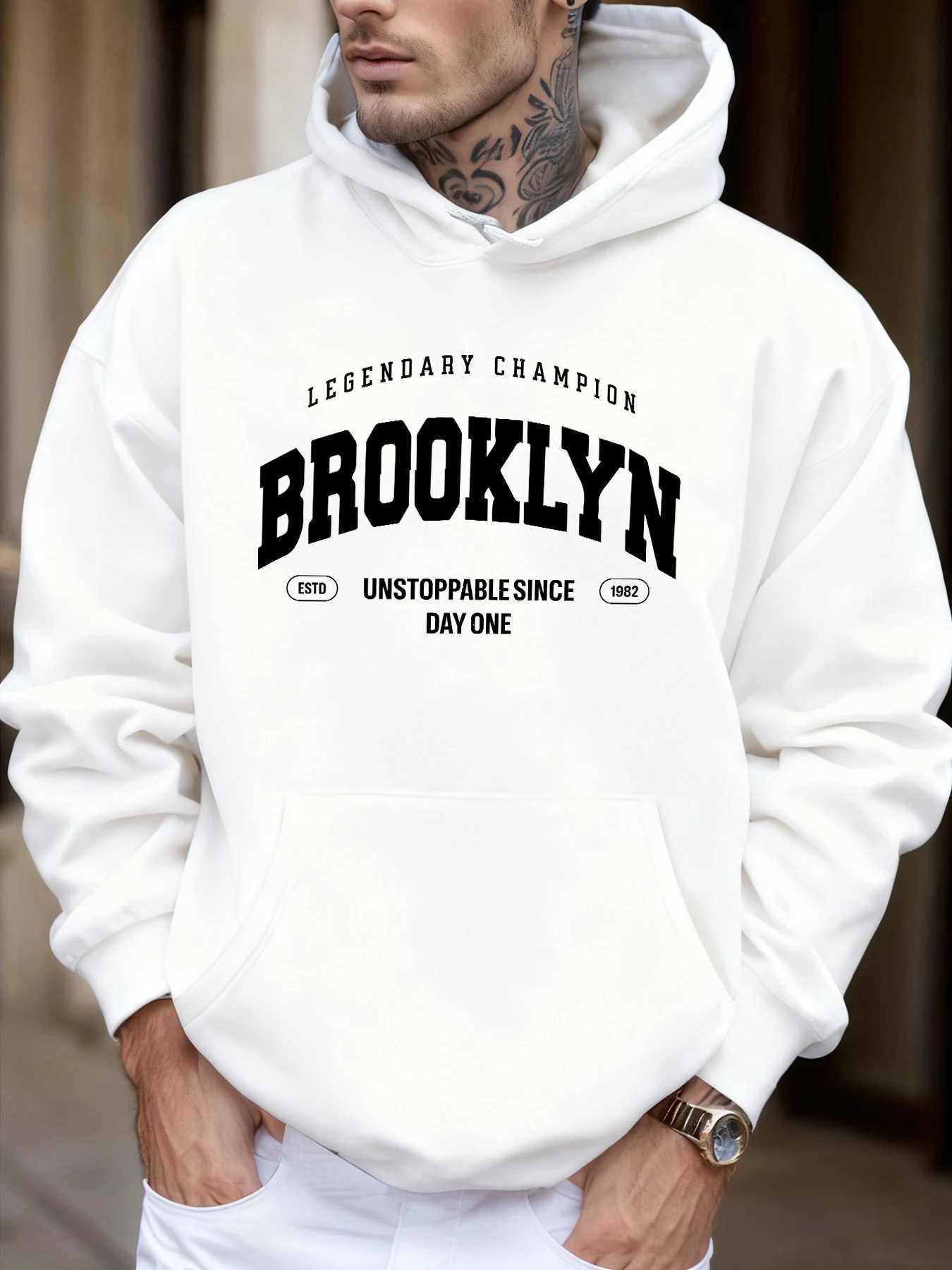 Brooklyn Unstoppable Since Day One Printed Street Fashion Hoodie Man Casual Fleece Sweatshirts Basic AutumnStreetwear Comfy Top J251203