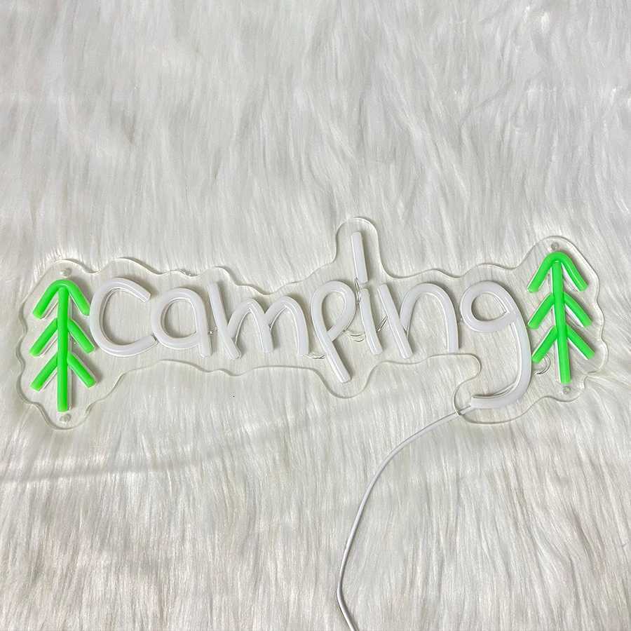 Camping Led Neon Sign White Letter Lamp Usb Powered Used For Club And Campsite Decor Camping Car Background Art Wall Lamp H251201