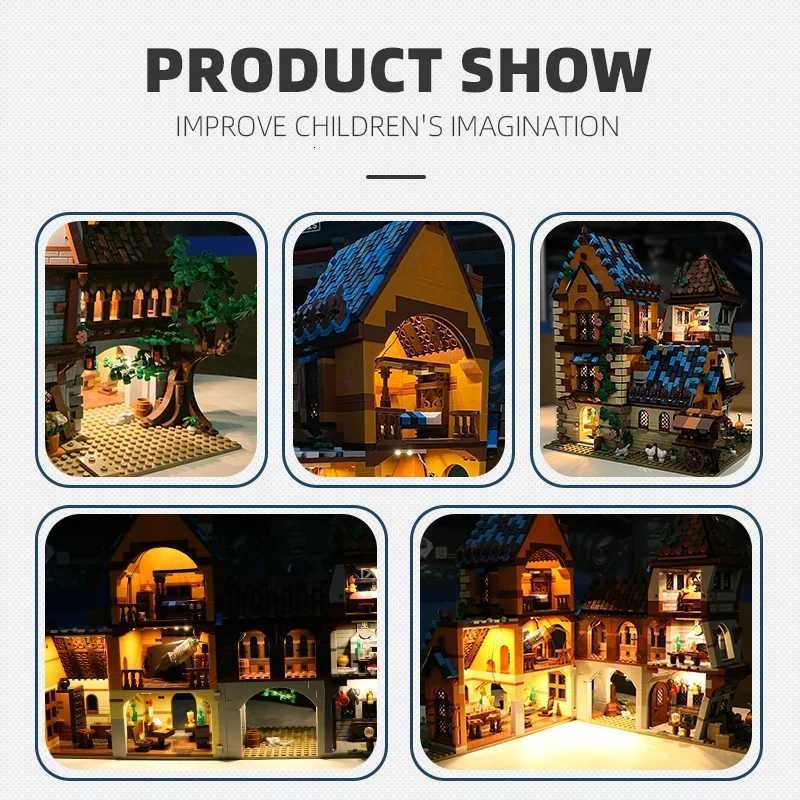2843PCS Medieval Tavern Building Block Creative Ci Street View MOC Model Bricks Creative Desktop Ornaments Toys Gifts For Kids C2512031