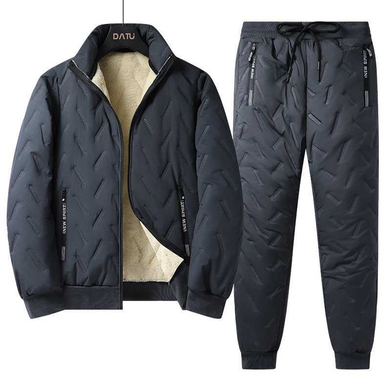 Autumn Winter Lamb Woolen Tracksuit Men Thick Warm Fleece Lined 2 Piece Sets Jacket Pants Sportswear Plus Size 7XL Sweat Suits W251202