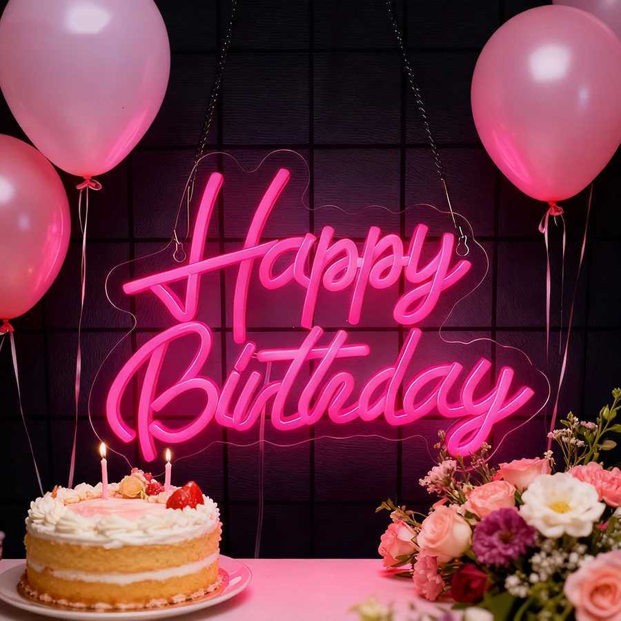Happy Birthday Neon Sign for Wall Decor USB Powered LED Neon Sign with Switch Ideal for All Ages Home Party Decor H251201
