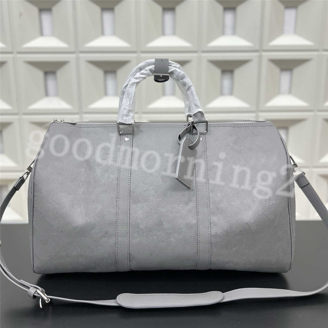 grey leather duffel bag 50cm large luggage bag outdoor travel tote bags men women holiday traveling boarding storage bag weekend crossbody handbag