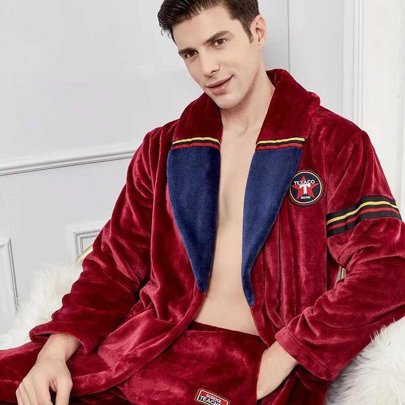 Autumn Winter Warm Male Sleepwear Big Size Flannel Men Robe Nightwear Thick Long Bathrobe Nightgown Loungewear Casual Home Wear C251202