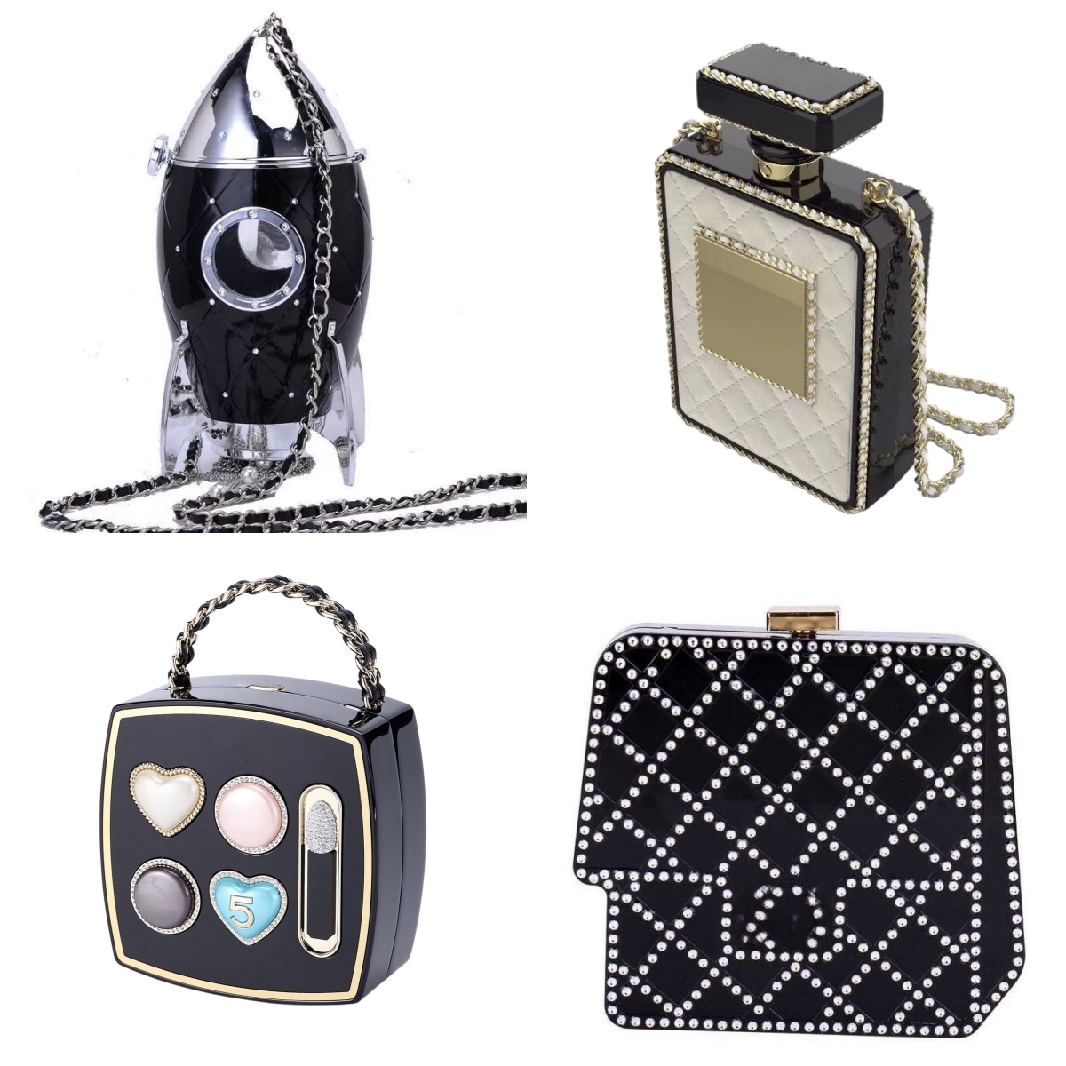 This is a classic flip-top crossbody bag made of all metal materials and hardware by a female designer. It features a luxurious shoulder bag with a gold and silver mirror