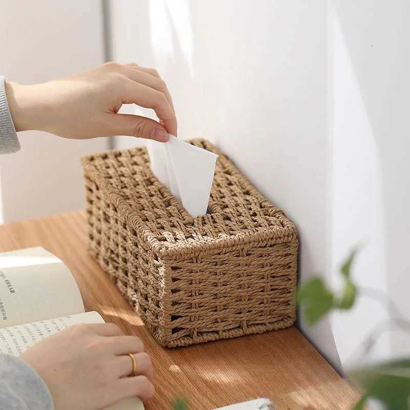 New Woven Tissue Box Imitation Rattan Woven Grass Tissue Storage Box Luxury Tissue Paper Holder He Living RoTable Decoration H251201