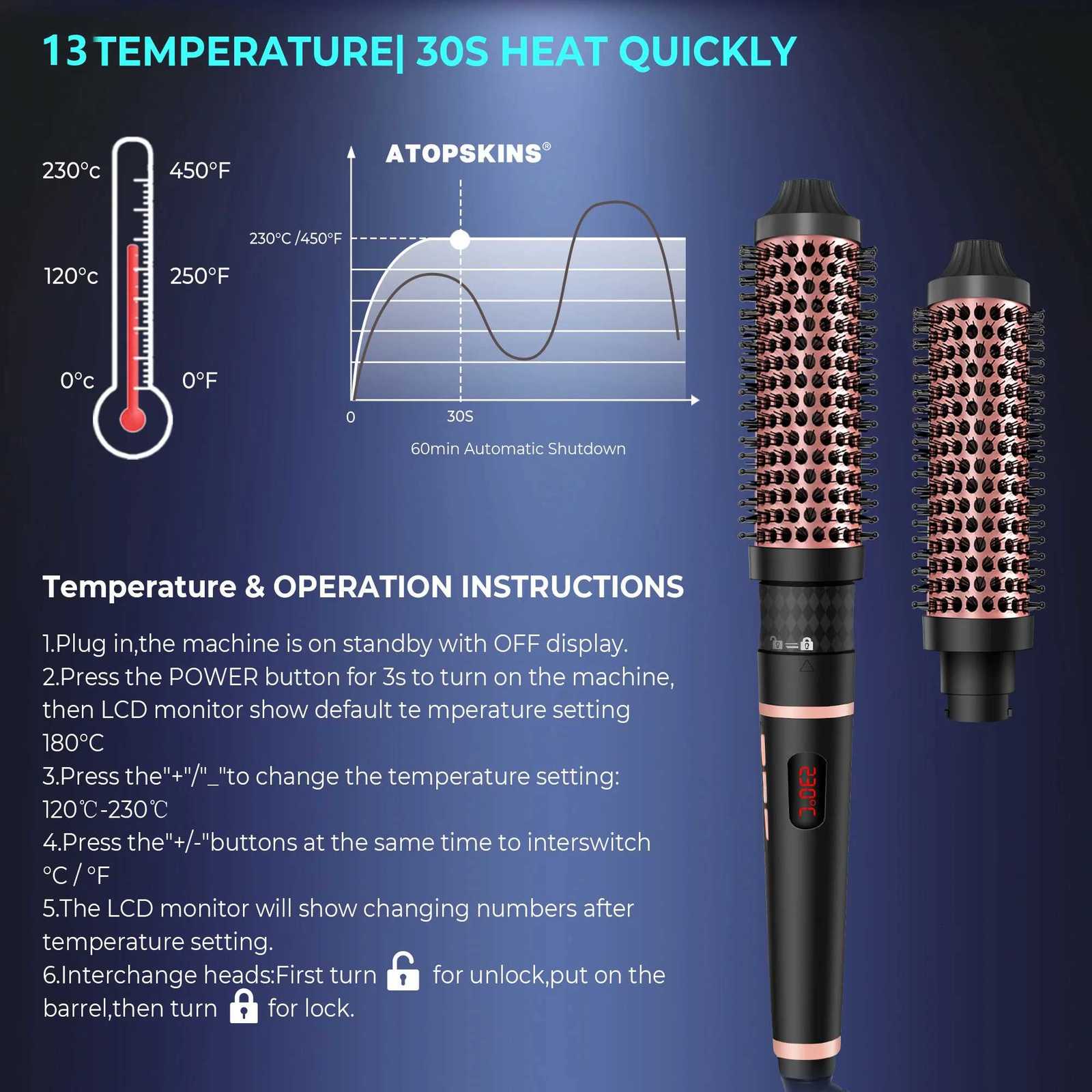 2 in 1 Thermal B Set Double PTC Heated Heat Round B Ionic Curling B 11 Temps Heated Curling B C251202