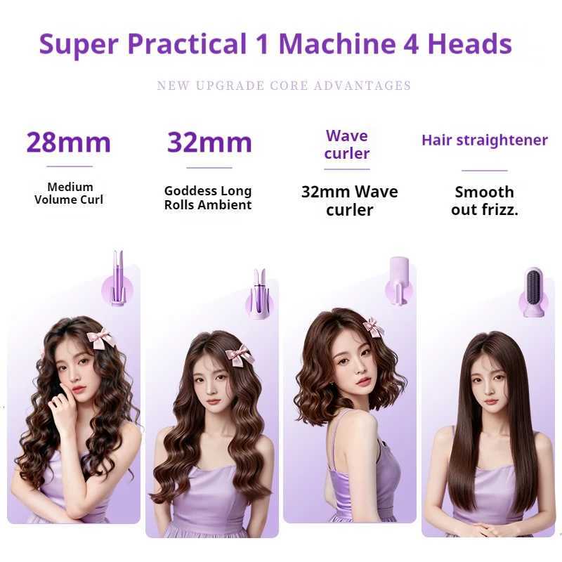 Autatic Curling Iron 4 in 1 Hair Styler 32MM Curling Wand with Negative Ion Auto Rotating Hair Curler for Waves Straightening C251202