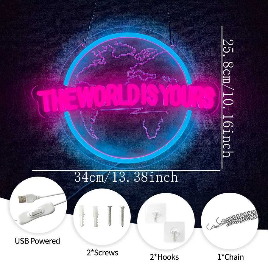 The World Is Yours Led Neon Sign Earth-Shaped Sign 3D Sculpture Used For Bedroom Club And Game Room Decor Powered By Usb H251201