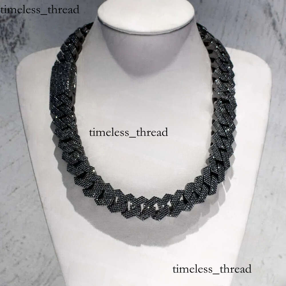 Hip Hop Rapper Mossanite Necklace Jewelry Vvs Sterg Sier 20mm Black Dia Moissanite Cuban k Chain ca