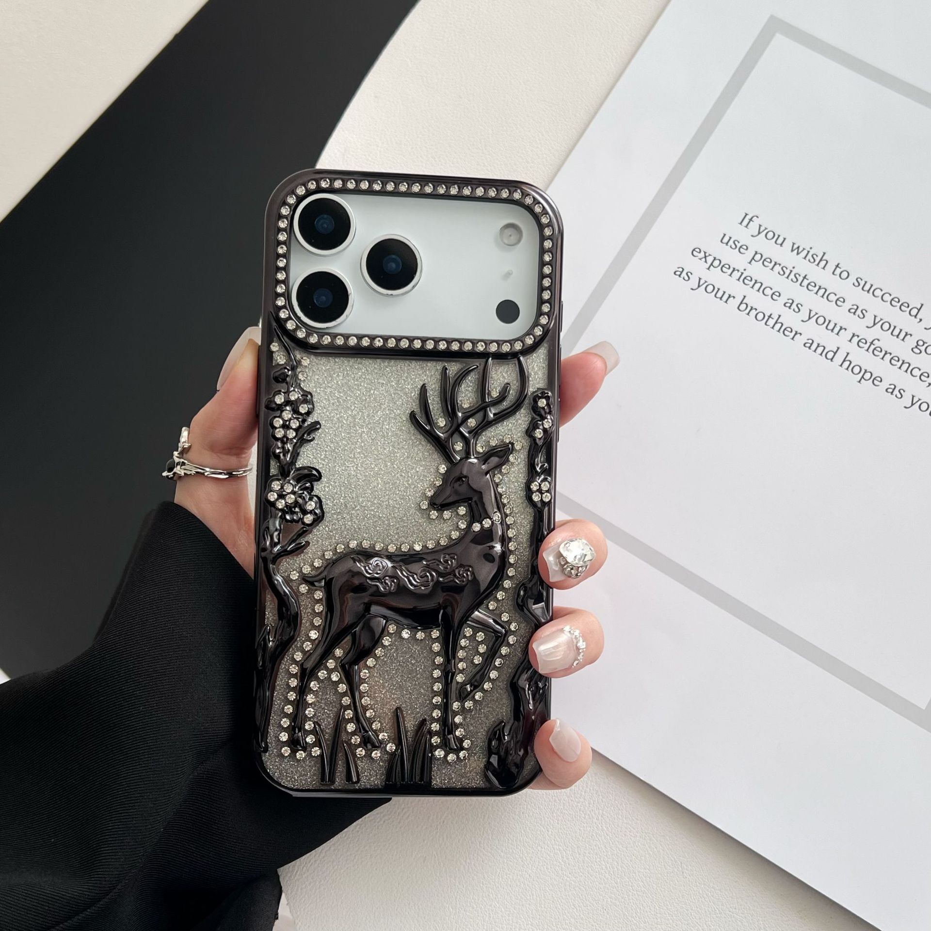 Electroplated Reindeer Phone Case iPhone 17 Pro Max Compatible with Apple 16/15 Pro Gradient Glitter Paper Soft Case