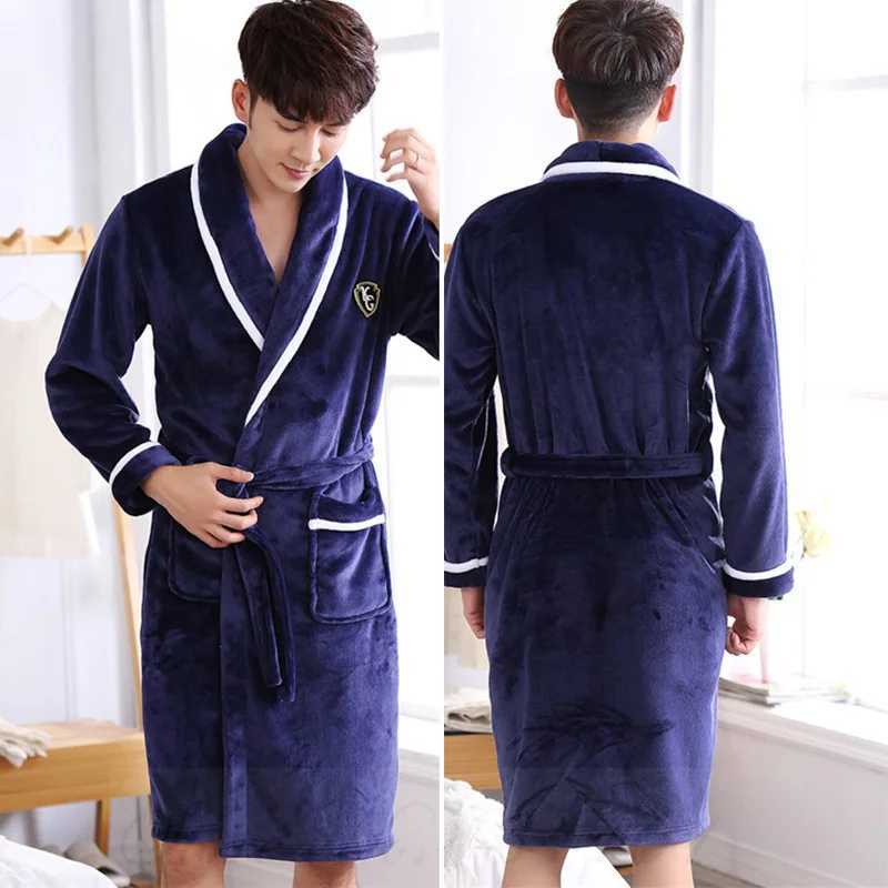 Autumn Winter Thick Flannel Men Robe Kimono Bathrobe Gown Coral Fleece Sleepwear Home Clothes Plus Size Nightwear Lounge Wear C251202
