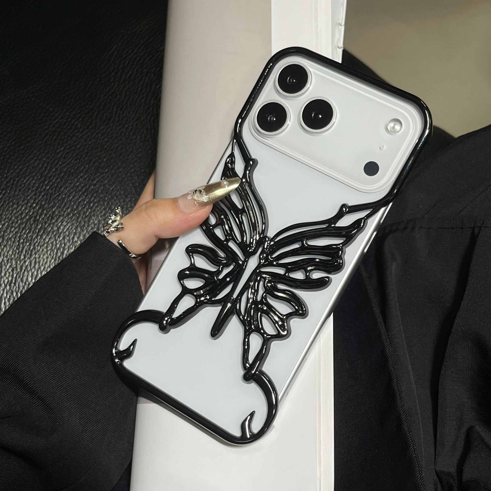 Borderless Hollow Butterfly Phone Case iPhone 17 Pro Max Compatible with Apple 16/15 Electroplated Hard Protective Case