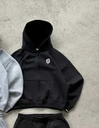 Harajuku Fashion Women Retro 2025 New Letter Embroidery Zipper Casual Men Suit Y2K Men Hoodies Couple Sweatshirts Sweatpants W251202