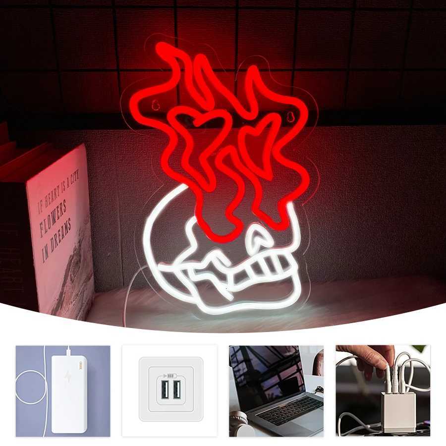 Skull Led Neon Sign Red Flame Icon Usb Powered Used For Artistic Decor Of Rooms Horror Cinemas Game Rooms And Man Caves H251201