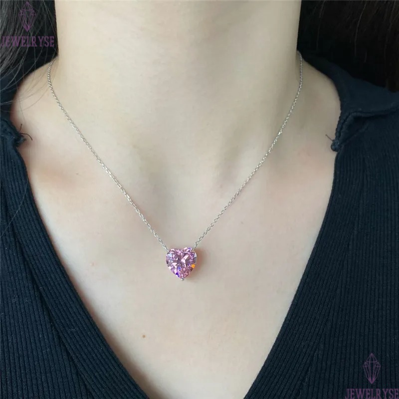 luxury heart necklace desinger for woman 925 sterling silver jewelry white pink diamond pendant cubic zirconia choker 18k gold chain necklaces girlfri