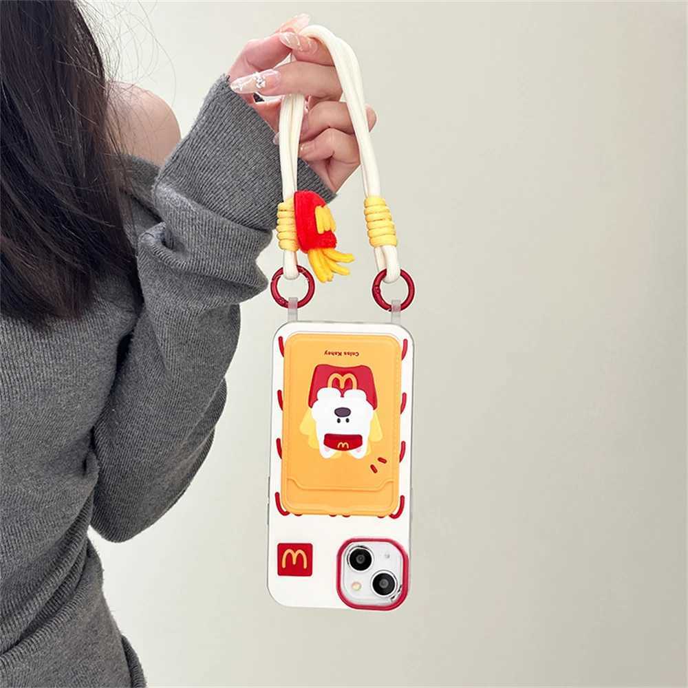 Cute 3D French Fries Dog Wallet With Chain Phone Case For iPhone 15 14 13 11 12 Pro Max Plus X XR Plush Doll Card Lanyard Cover J251202