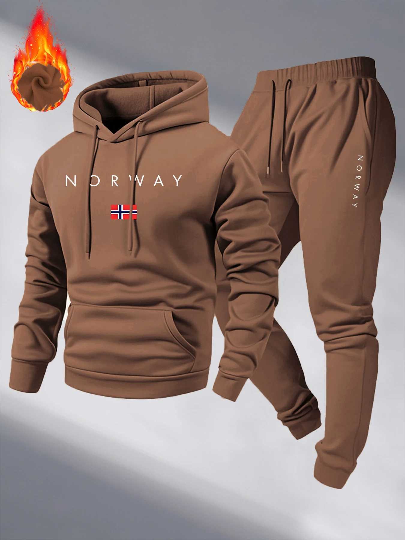 NORWAY Letter Print Sweatshirt Suit Mens Fleece Hoodie Pants Set Spring Autumn Casual Sports Pullover Trousers Sets 2025 New W251202