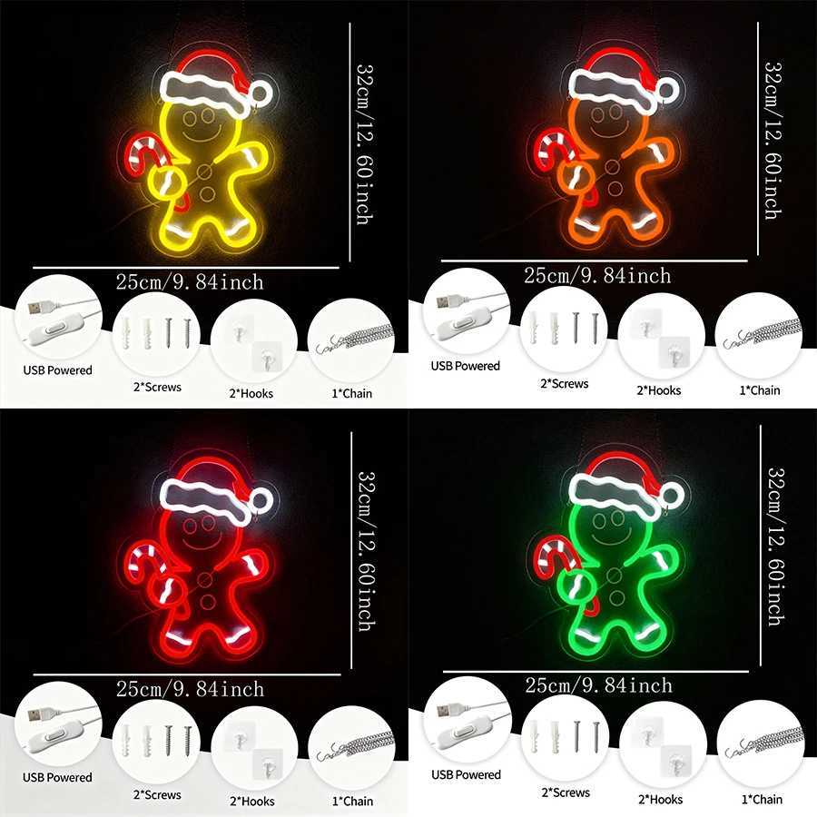 Christmas Led Neon Sign 3D Carved Gingerbread Man Icon Suitable For Bedroom Winter Party Home Decor Christmas Girl Gift H251201