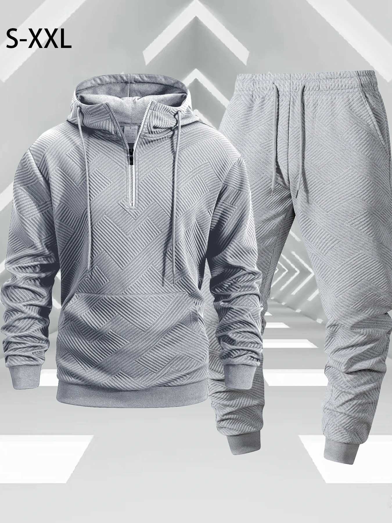Autumn Outdoor Tracksuit Mens Zippered Hooded Sweatshirt Pants Two-piece Set Solid Color Casual Sportswear Male Warmth Set W251202