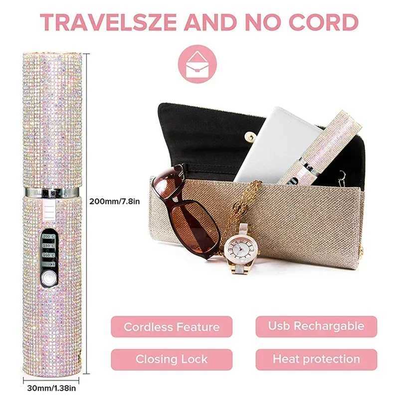 2-IN-1 Electric USB Hair Straightener Curler Fashion Colored Diamond Design Wireless Travel Hair Straightening Styler B C251202