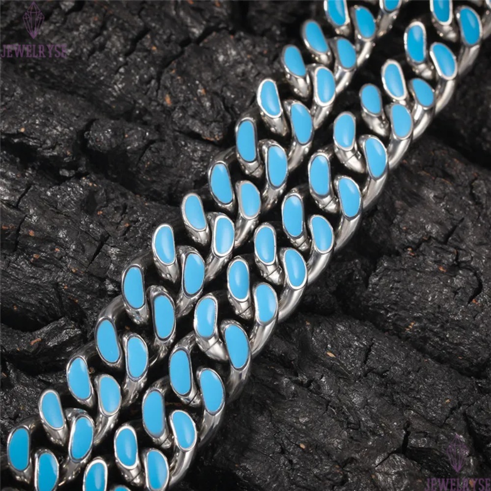 20inch stainless steel Miami cuban link chain gold necklace mens silver chain for man colorful enamel White Green Orange Blue Chains Necklaces Woman H