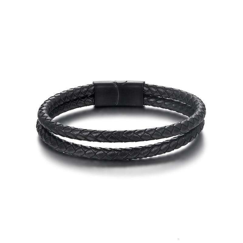 Cross-Border European and American Hot-Selling Retro Double-Layer Black Braided Leather Rope Men's Trendy Exquisite Bracelet Jewelry