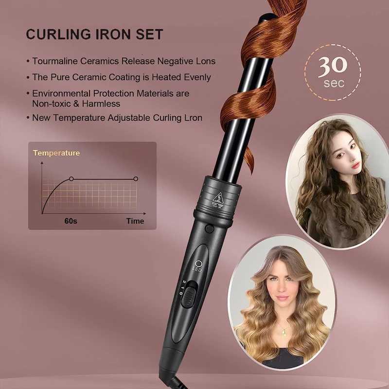 PTC Heating Mti-function Rotary Curling iron 5 in 1 interchangeable Curling tool Quickly heating ceramic barrel curling iron C251202