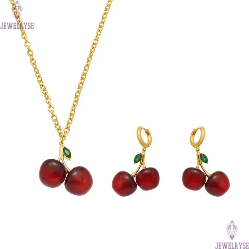 cute cherry necklace designer for woman 18k gold chain stainless steel fruit pendant necklaces school daily outfit women fashion jewelry friend family